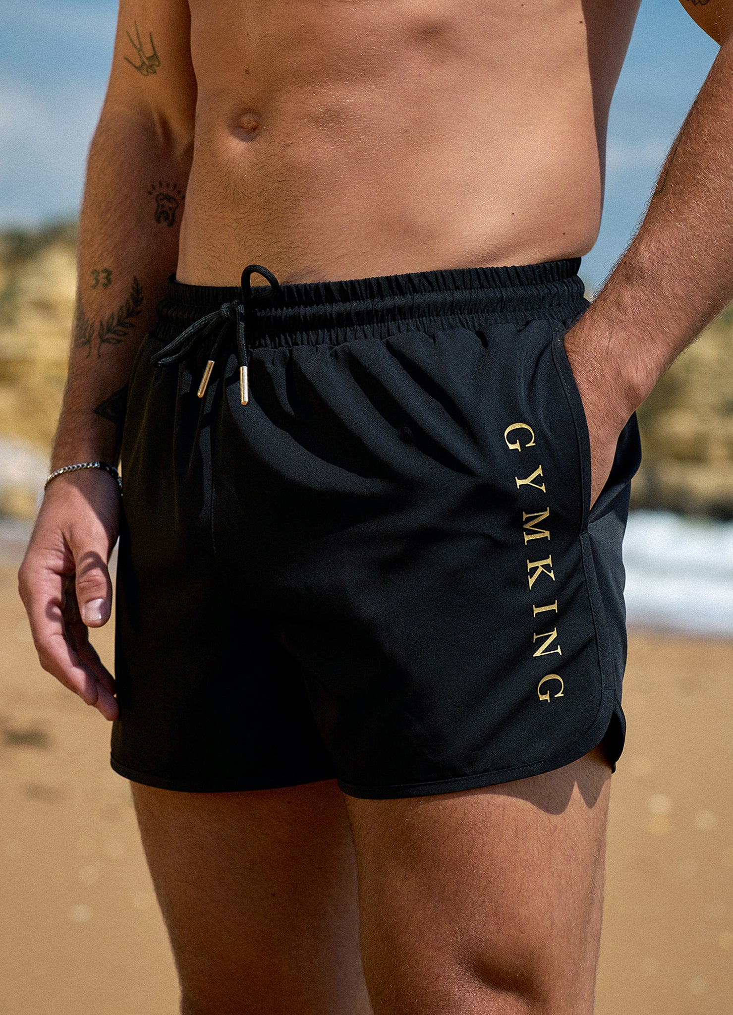 Gym King Blaze 3" Swimshort - Black/Gold M Gym King Blaze 3″ Swimshort – Black/Gold M
