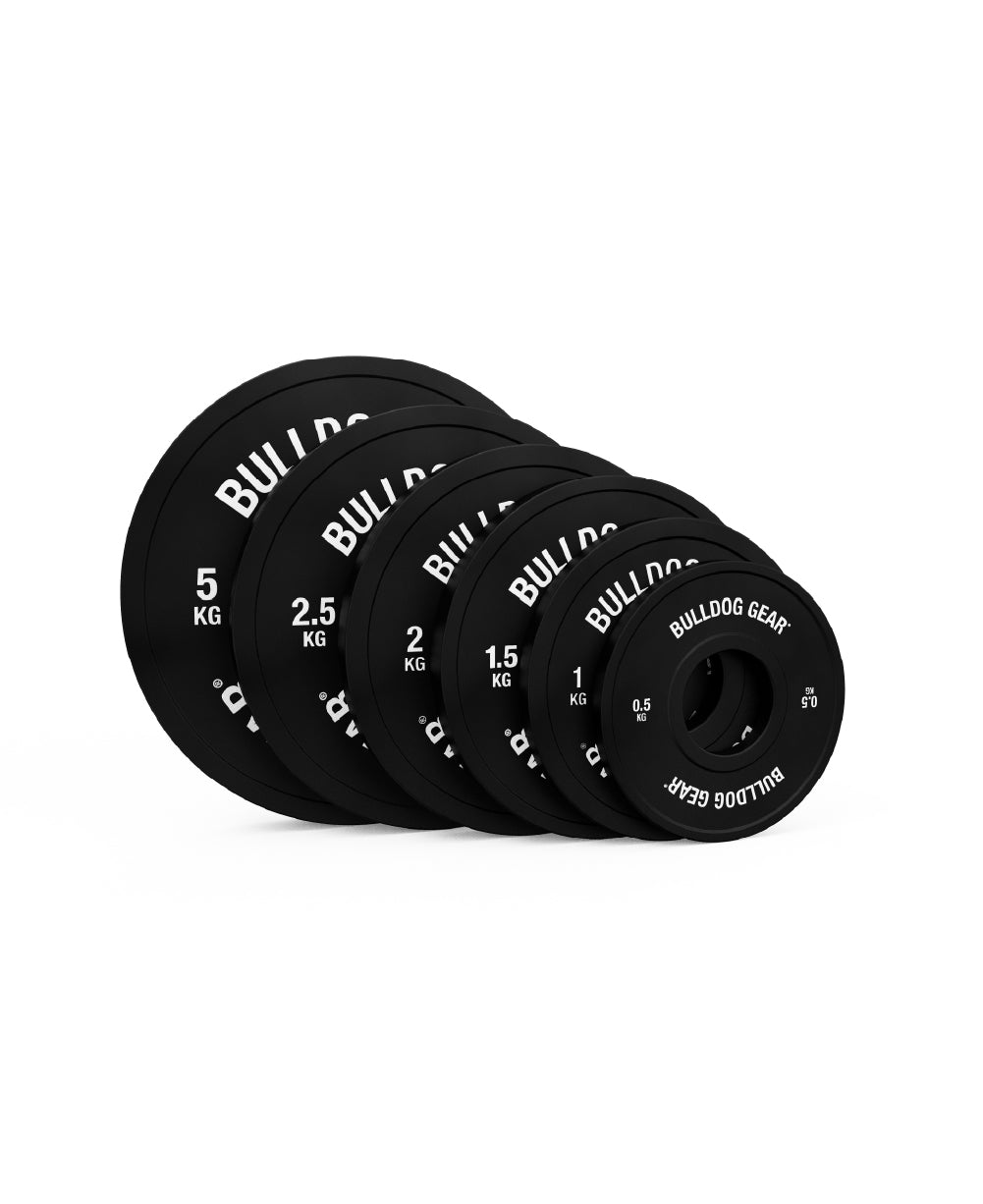 Black_Comp_Fractional_Plate_-_25kg_Set-100_e2c56d61-a290-4597-a944-27460d7bc360.jpg Bulldog Gear - Black Fractional Weight Change Plates 1.0 - 0.5kg-5kg — 25KG Set - (0.5kg to 5kg)