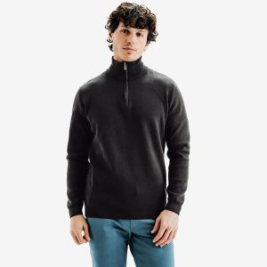 Men’s Golf 100% Cotton Zipped High Neck Pullover - Mw500 Black