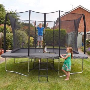 Air King Pro 9x14ft Rectangular Trampoline with Safety Enclosure Grey – Free Ladder & Shoe Tidy