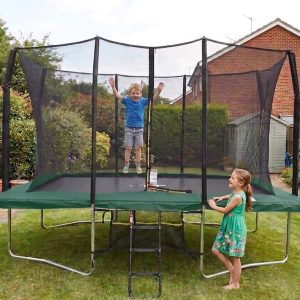 Air King Pro 9x14ft Rectangular Trampoline with Safety Enclosure Green – Free Ladder & Shoe Tidy