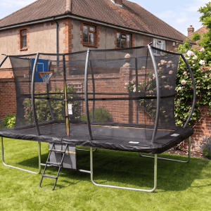 Big Foot 8x12ft Rectangular Trampoline with Safety Enclosure Black - Free Ladder Shoe Tidy Anchor Kit Basketball