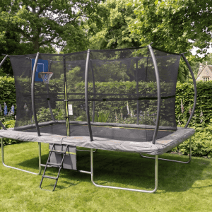 Big Foot 8x12ft Rectangular Trampoline with Safety Enclosure Grey - Free Ladder Shoe Tidy Anchor Kit Basketball