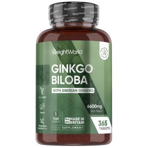 Ginkgo Biloba 6000mg & Siberian Ginseng 600mg - 1 Year Supply. High Strength Vegan Supplement.